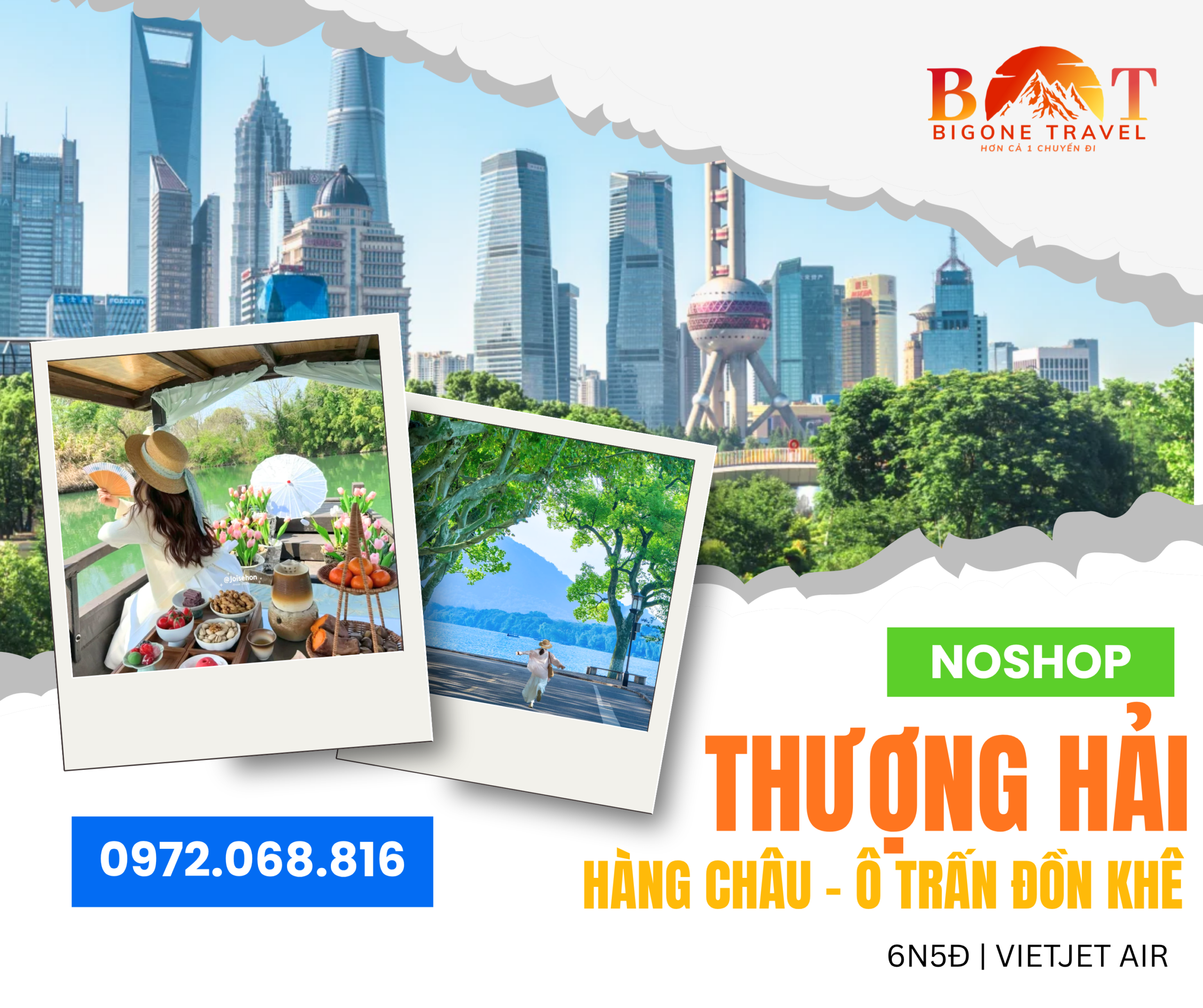 NO SHOPPING | HÀ NỘI – ĐỒN KHÊ – THƯỢNG HẢI – Ô TRẤN – HÀNG CHÂU 6N5Đ